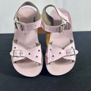 Sun San Sweetheart Light Pink Heart Cutout Buckle Sandals with Ankle Strap